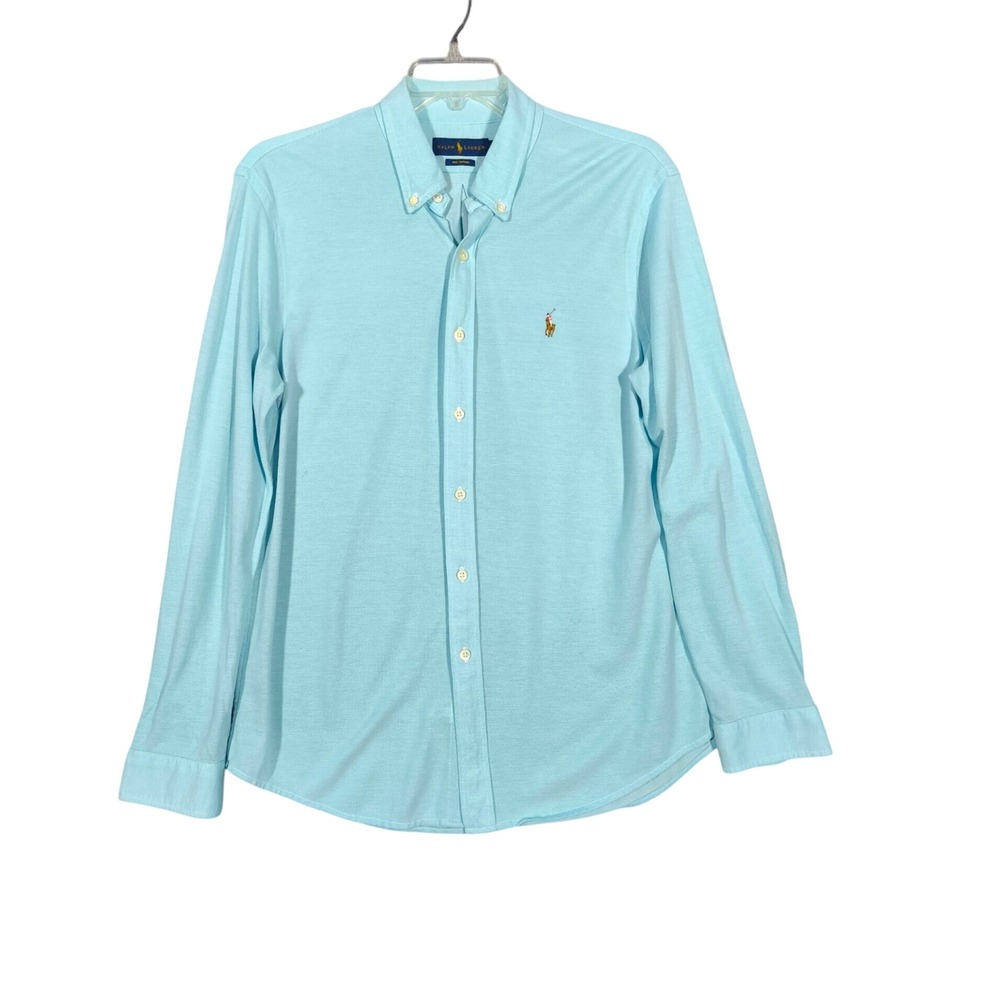 Ralph Lauren Shirt Mens XL Blue Knit Oxford Long Sleeve Button Down Pony Logo